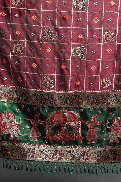 Patola Silk Saree | White, Bottle Green, Red Panetar Wedding Saree | Doli Design Saree