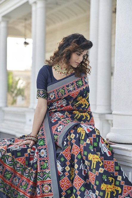 Navy Blue Patola Silk Traditional Sarees