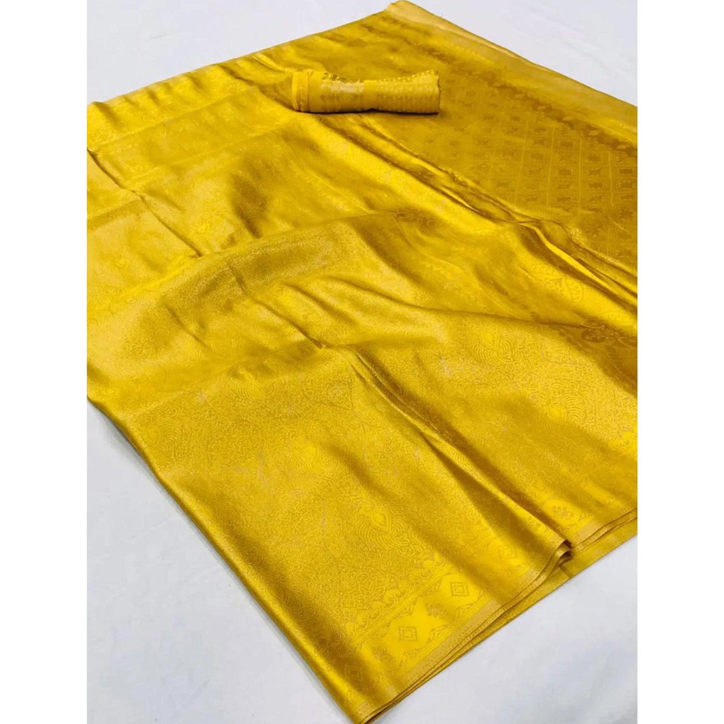Sun Yellow Golden Zari Shine Soft Kanjivaram Silk Wedding Saree