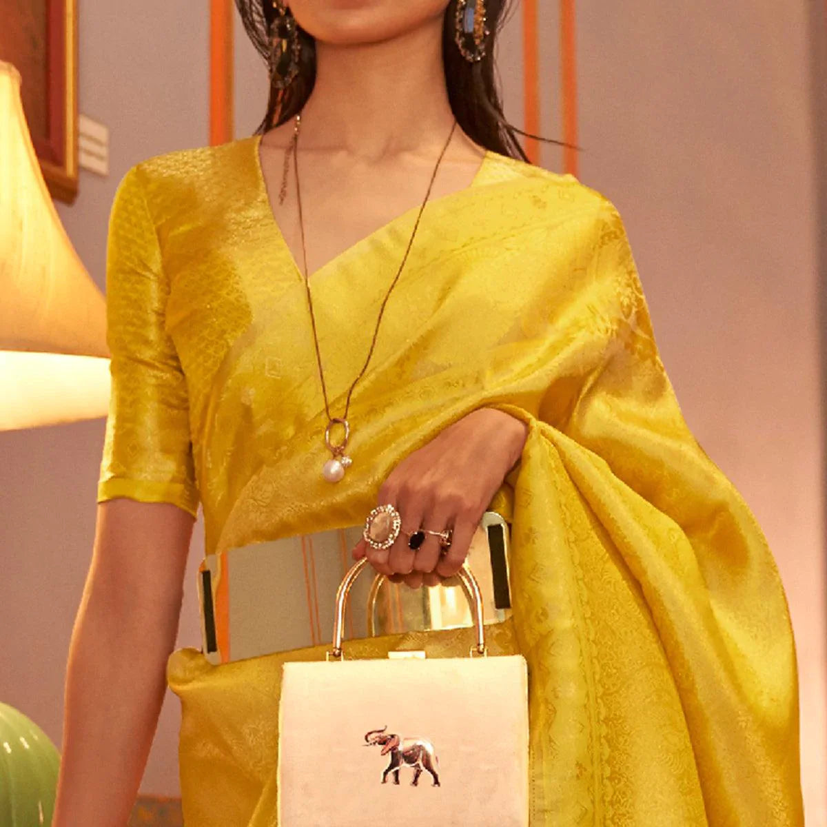 Sun Yellow Golden Zari Shine Soft Kanjivaram Silk Wedding Saree
