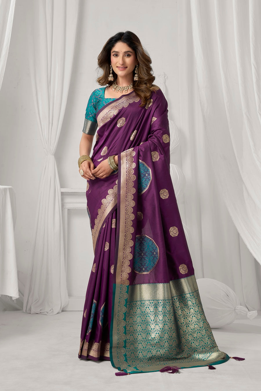 Purple Soft Silk Fancy Pompom Saree – Designer Festive Party Wear Saree