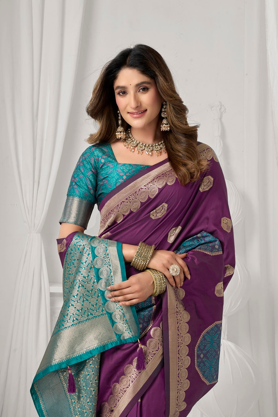 Purple Soft Silk Fancy Pompom Saree – Designer Festive Party Wear Saree