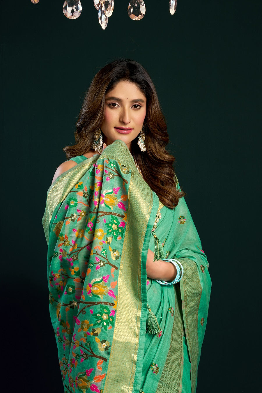 Sea Green Fancy Work Cotton Classic Designer Saree – Elegant Daily Wear & Festive Saree