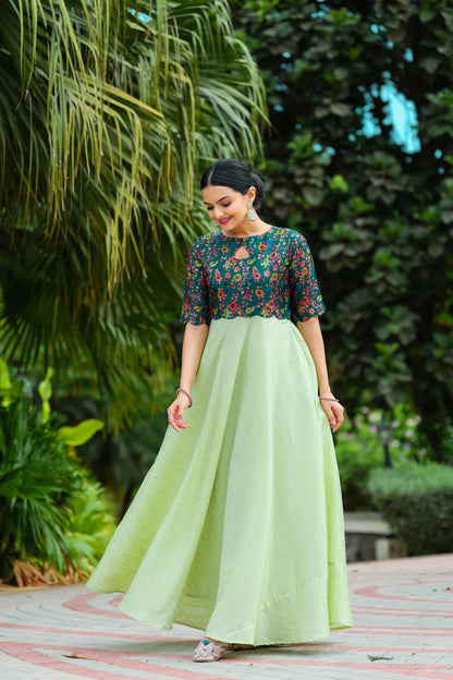 Pista Tussar Satin Butti Modern And Ethnic Boat Neck Gown