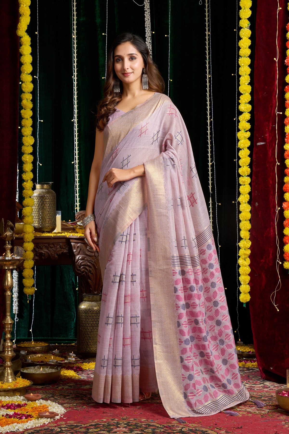 Purple Lightweight Spun Cotton Saree with Zari Border – Elegant Daily & Office Wear Saree