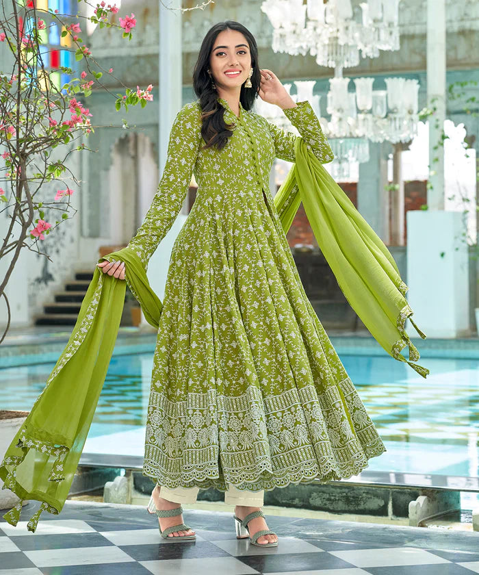 Green Sequence Lakhnavi Chikankari Embroidery Suit Set