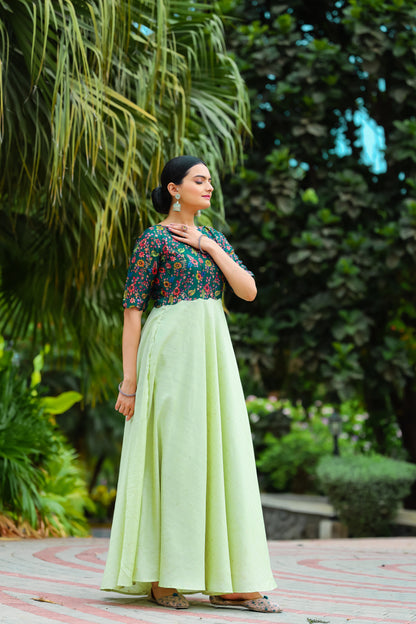 Pista Tussar Satin Butti Modern And Ethnic Boat Neck Gown