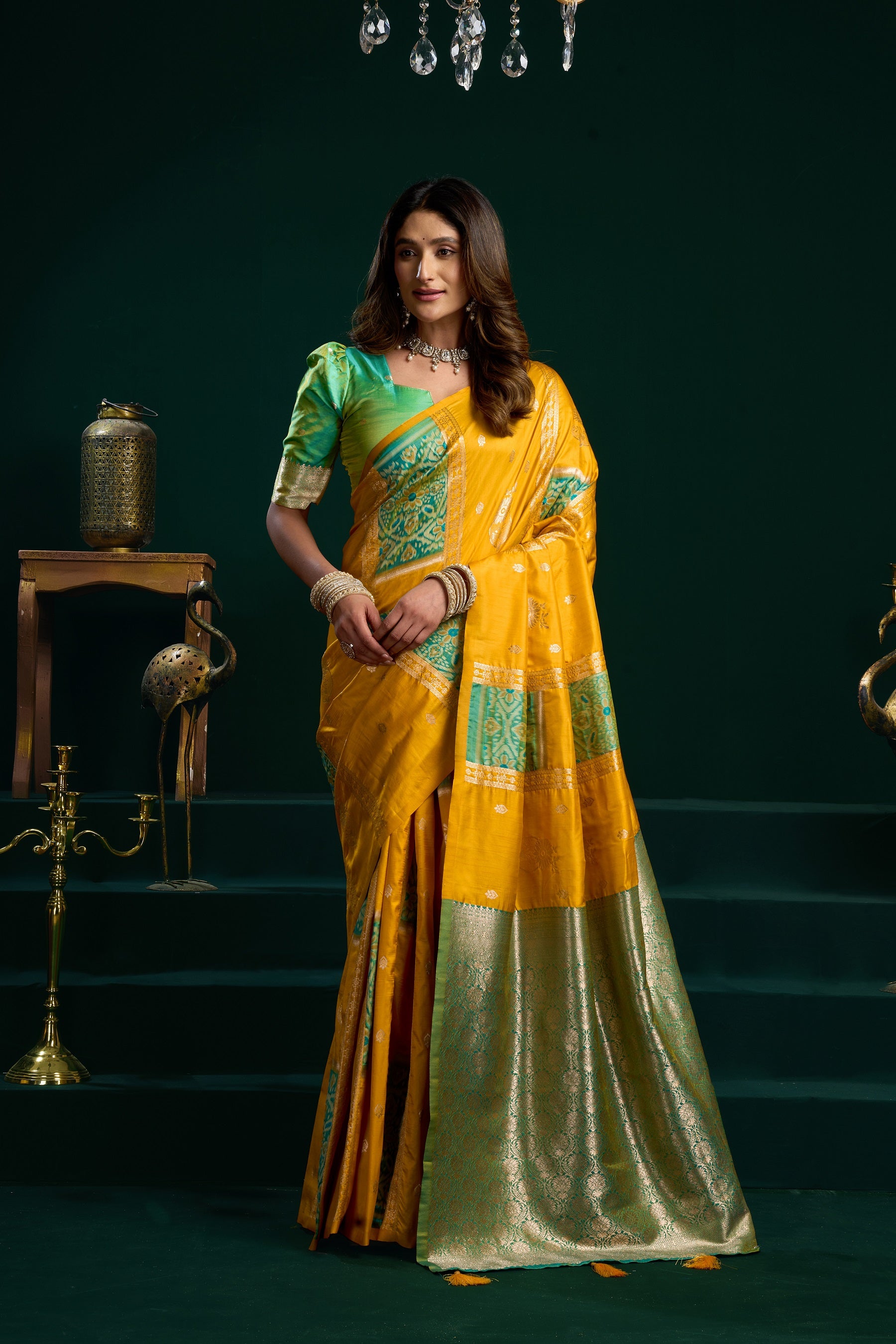 Yellow Soft Silk Gold Zari Weaving Saree With Fancy Pumpum Saree With Blouse Piece