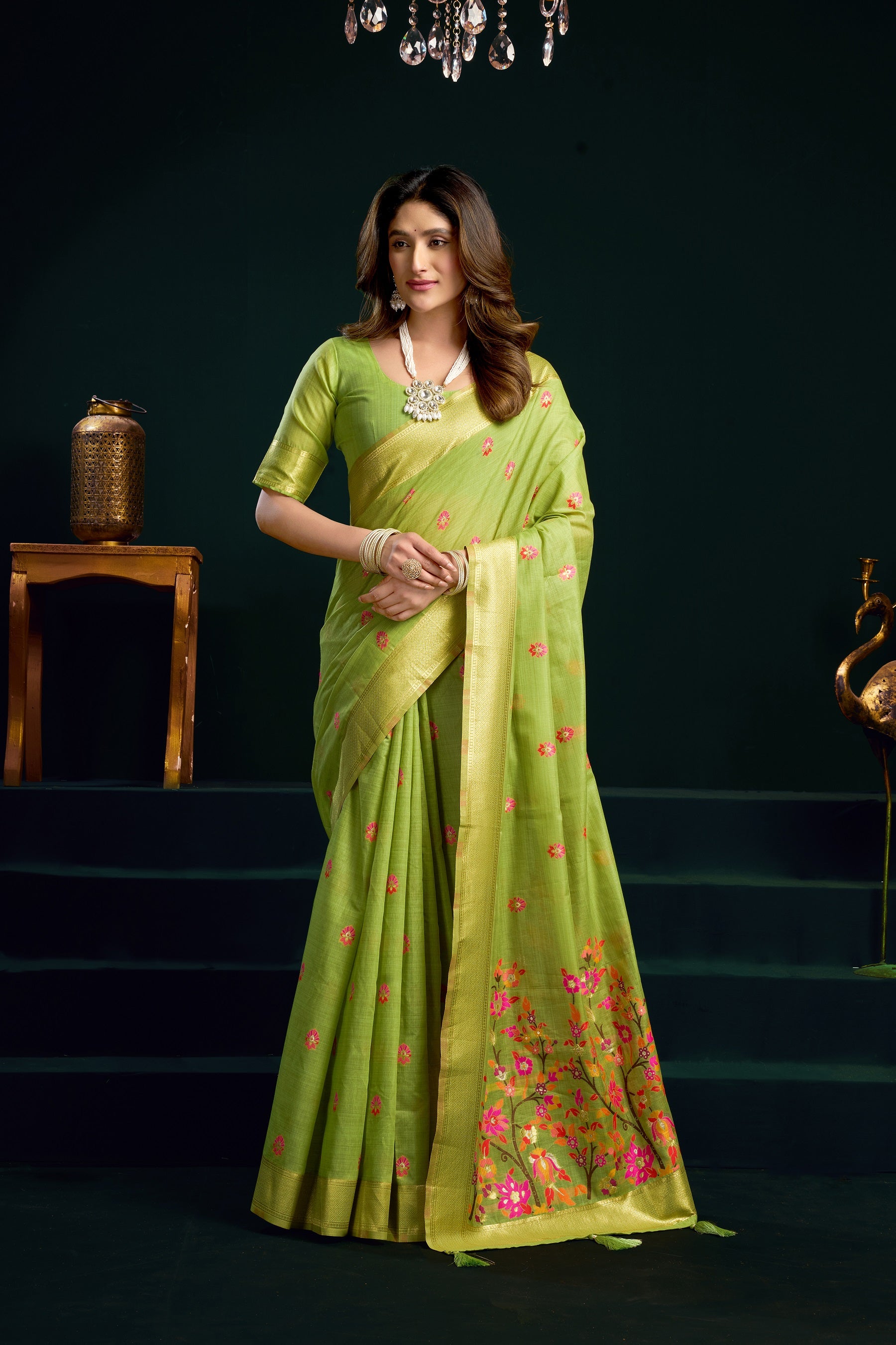 Sea Green Fancy Work Cotton Classic Designer Saree – Elegant Daily Wear & Festive Saree