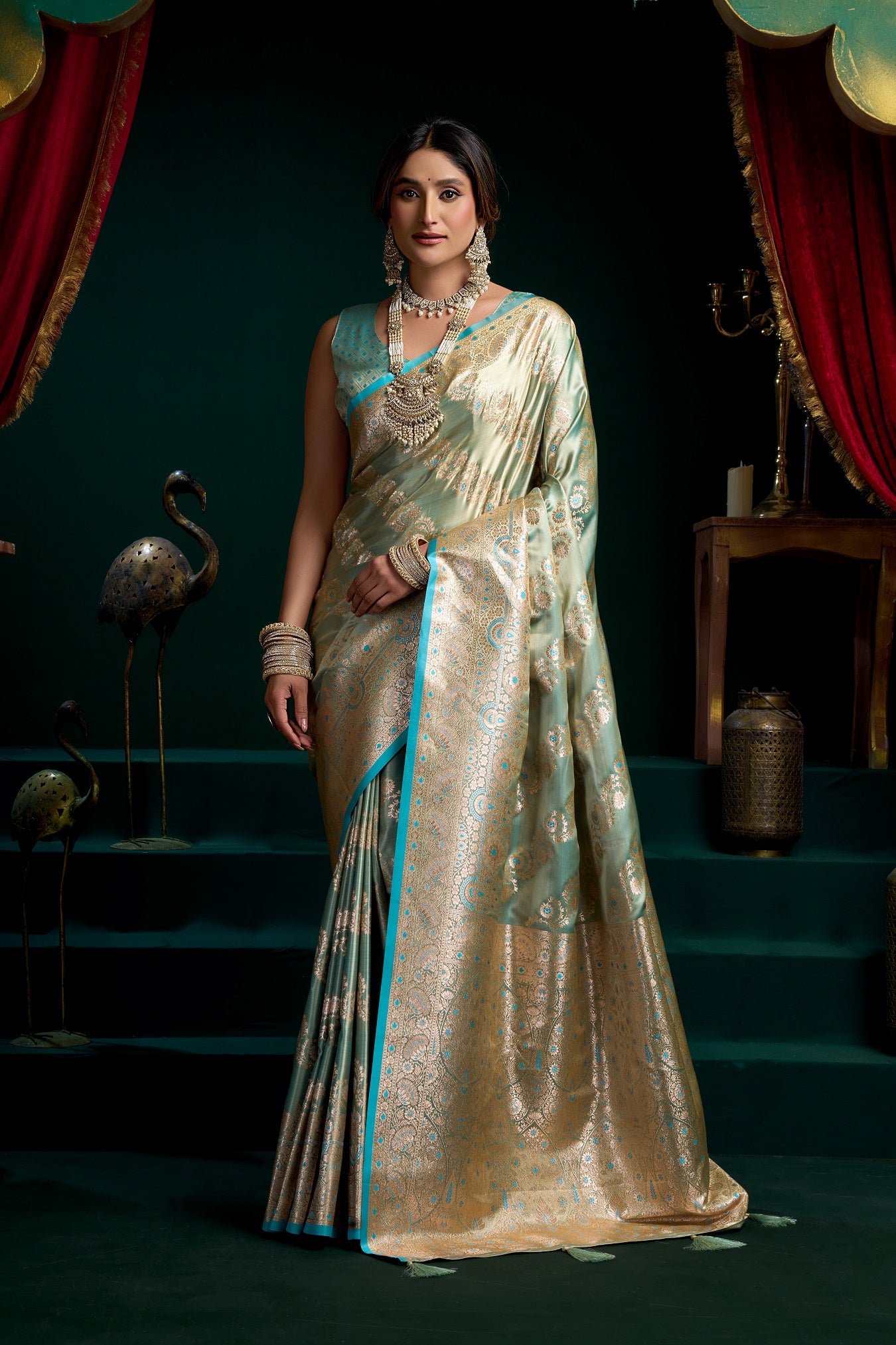 Sky Blue Silk Blend Woven Saree – Elegant Designer Wedding & Festive Wear Saree for Women