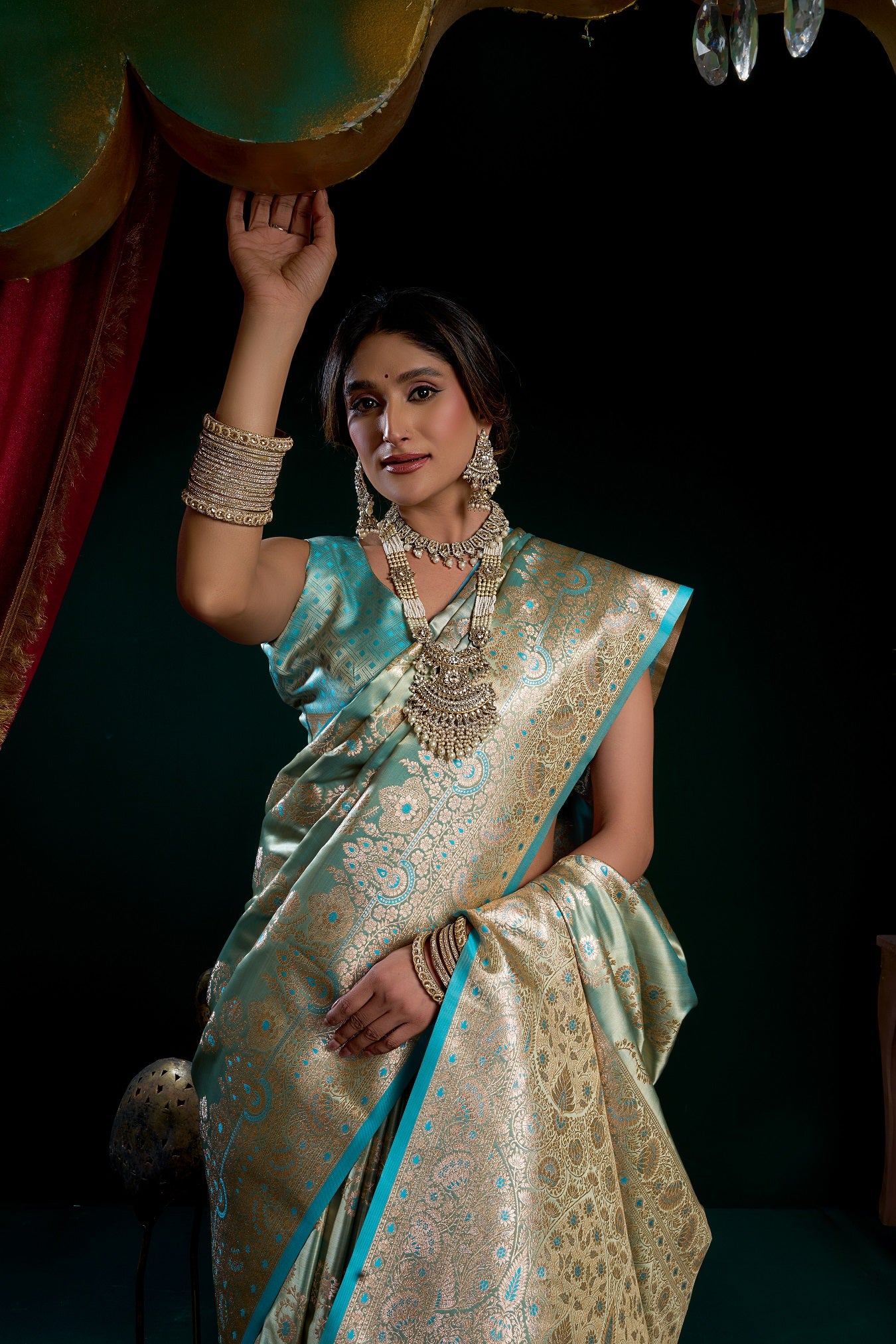 Sky Blue Silk Blend Woven Saree – Elegant Designer Wedding & Festive Wear Saree for Women