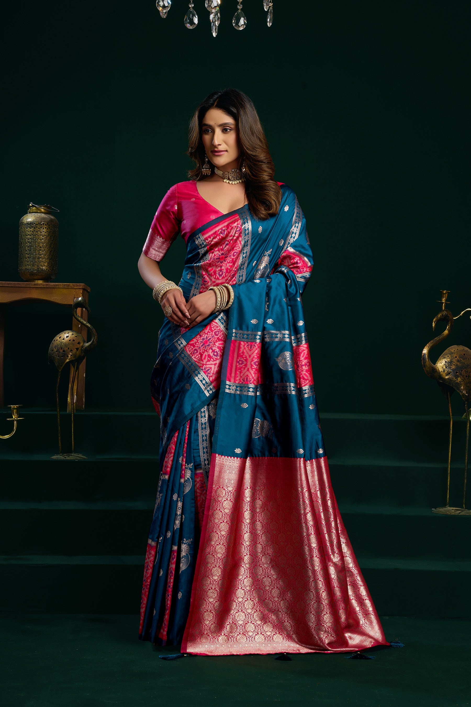 Blue Soft Silk Gold Zari Weaving Saree With Fancy Pumpum Saree With Blouse Piece