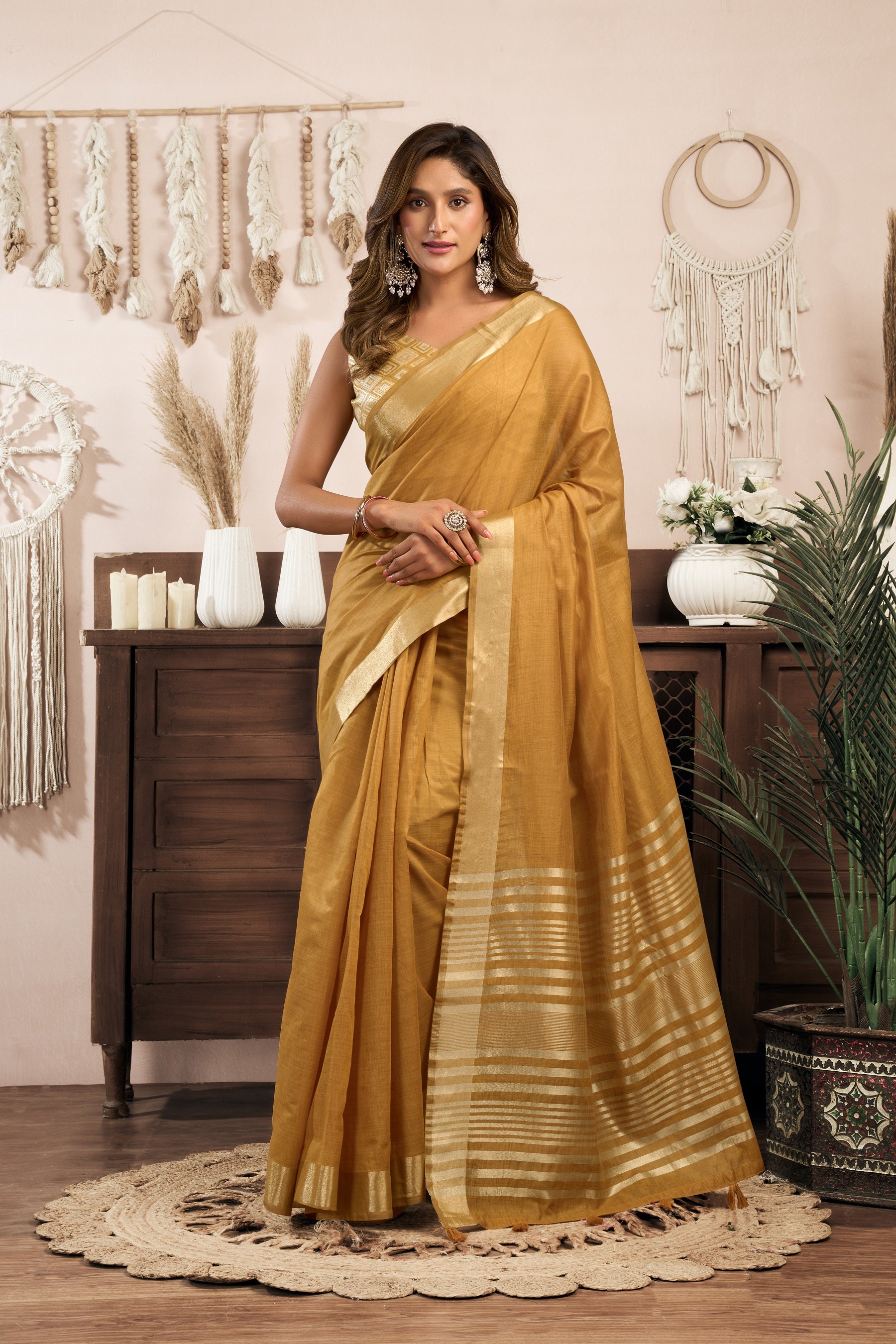 Yellow Khadi Cotton Saree with Brocade Blouse and Zhallar Detail by The Beauty Queen Surat