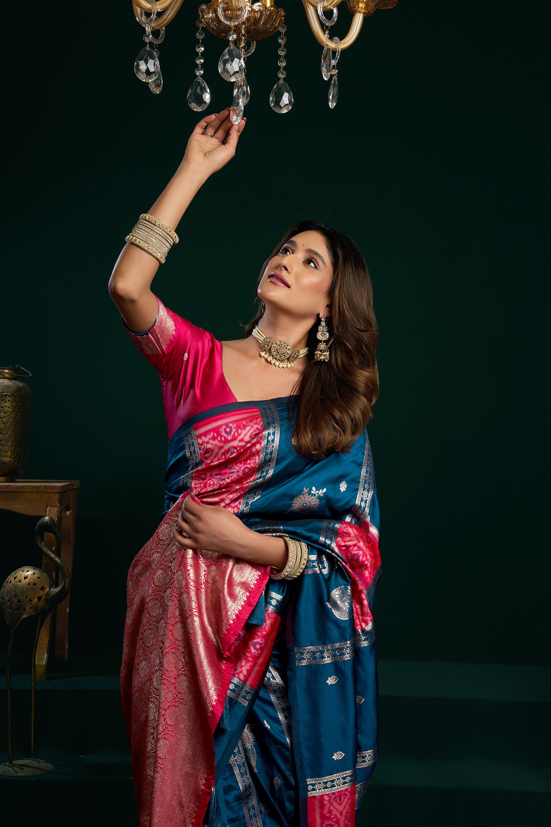 Blue Soft Silk Gold Zari Weaving Saree With Fancy Pumpum Saree With Blouse Piece