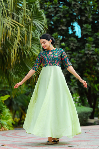 Pista Tussar Satin Butti Modern And Ethnic Boat Neck Gown