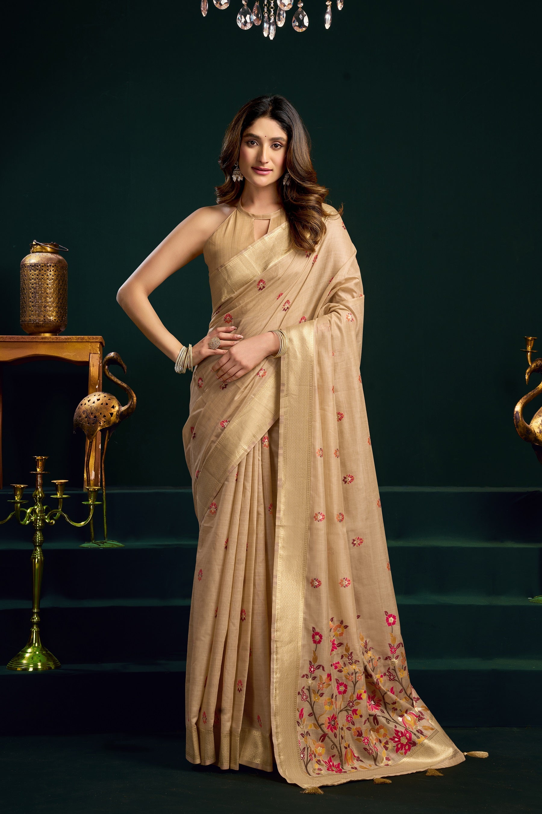 Alluring Brown Fancy Work Cotton Alluring Brown Fancy Work Cotton Classic Designer Saree – Elegant Daily Wear & Festive Saree Designer Saree