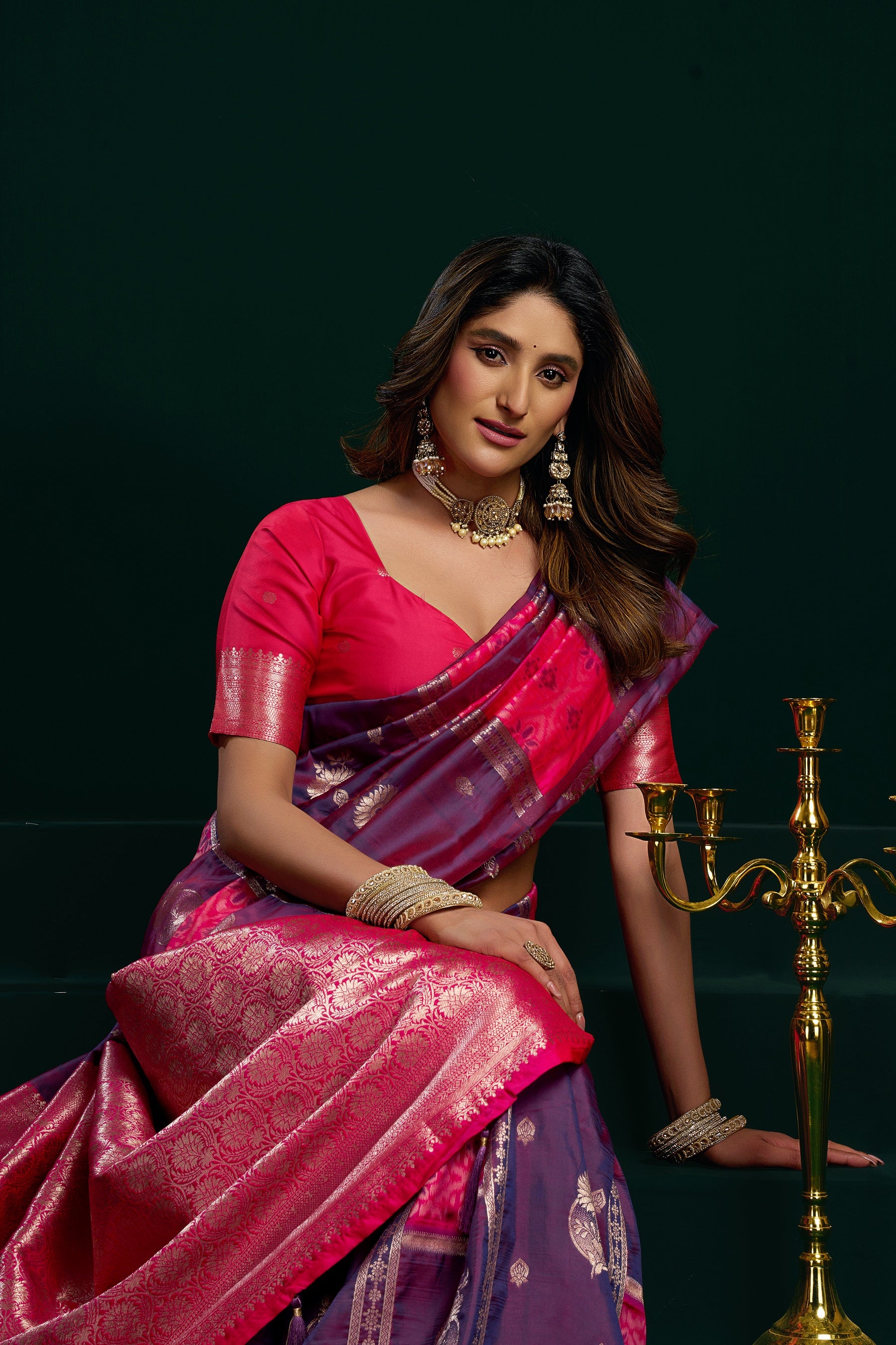 Purple Soft Silk Gold Zari Weaving Saree With Fancy Pumpum Saree With Blouse Piece