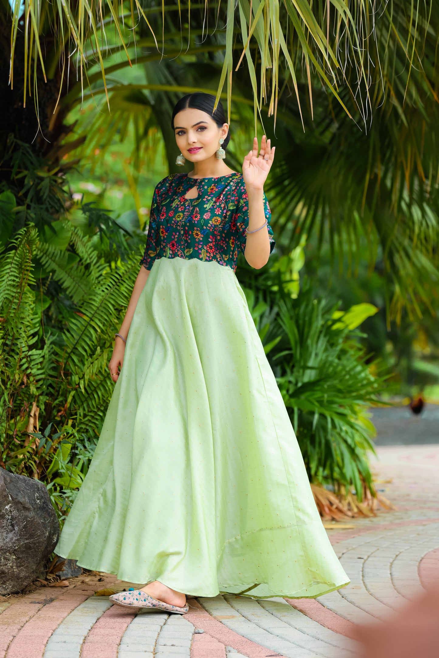 Pista Tussar Satin Butti Modern And Ethnic Boat Neck Gown