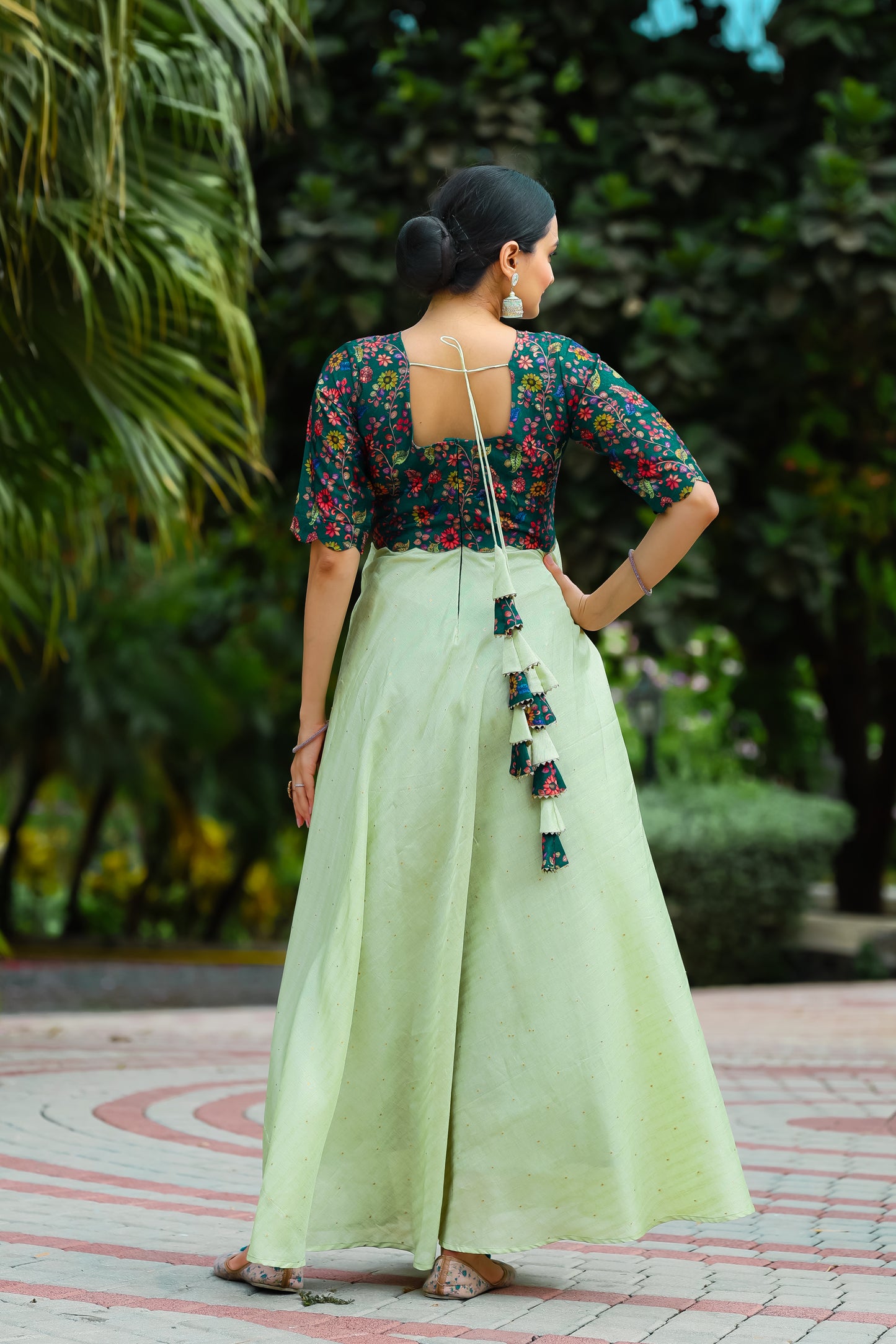 Pista Tussar Satin Butti Modern And Ethnic Boat Neck Gown