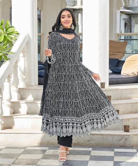 Exquisite Black Irish Chikankari Suit Set