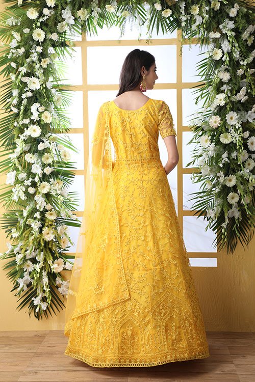 Yellow Exclusive Color Embroidered Work Gown Collection