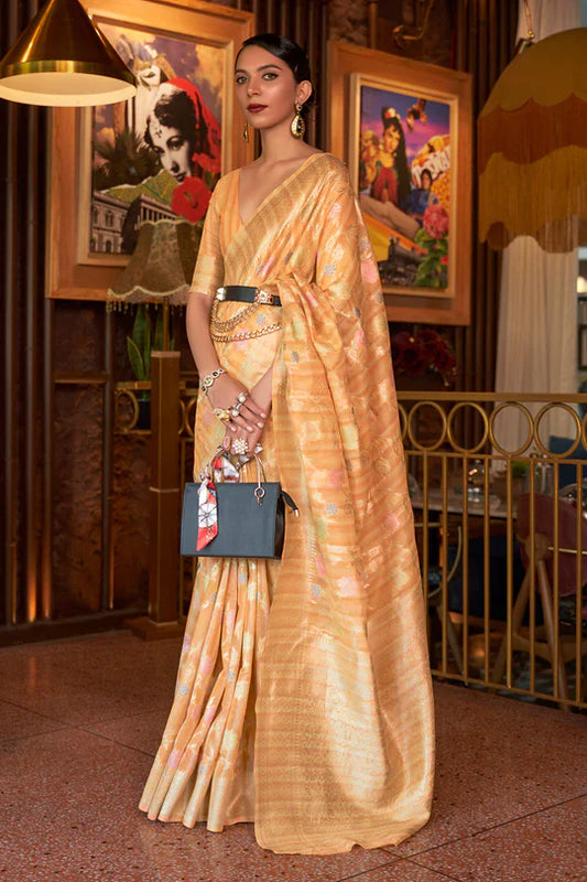 Designer Merigold With Blouse Linen Handloom Weaving Saree