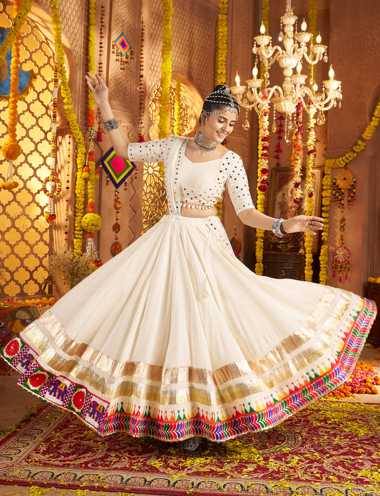 Traditional White Viscose Rayon Premium Navratri Lehenga Choli
