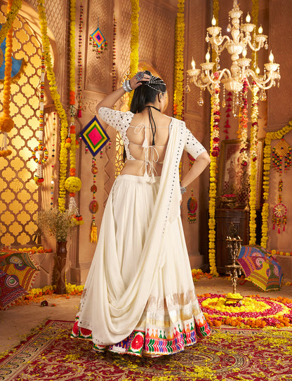 Traditional White Viscose Rayon Premium Navratri Lehenga Choli