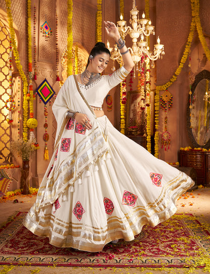 White Traditional Viscose Rayon Premium Navratri Lehenga Choli