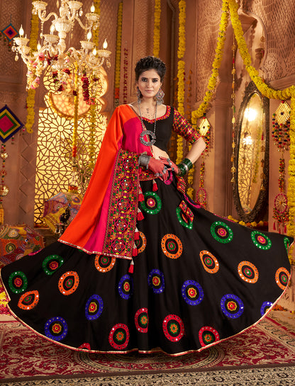 Black Color Traditional Viscose Cotton Premium Navratri Lehenga Choli