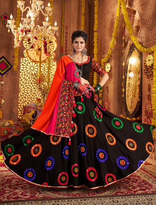 Black Color Traditional Viscose Cotton Premium Navratri Lehenga Choli