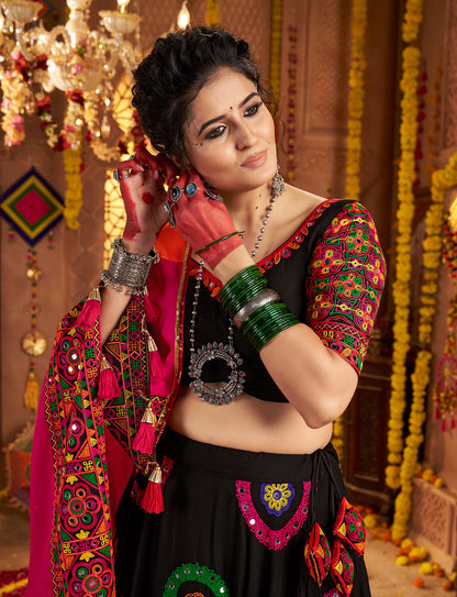 Black Color Traditional Viscose Cotton Premium Navratri Lehenga Choli