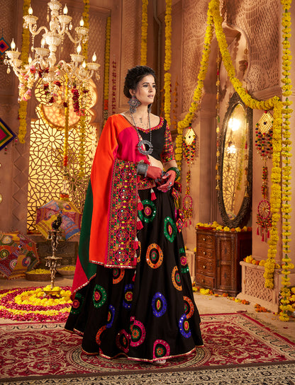 Black Color Traditional Viscose Cotton Premium Navratri Lehenga Choli