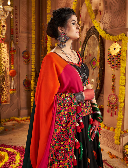 Black Color Traditional Viscose Cotton Premium Navratri Lehenga Choli