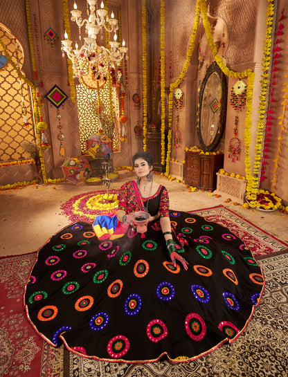 Black Color Traditional Viscose Cotton Premium Navratri Lehenga Choli
