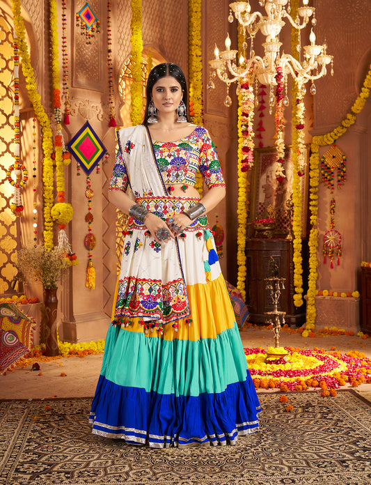 Multi Color Traditional Viscose Cotton Premium Navratri Lehenga Choli