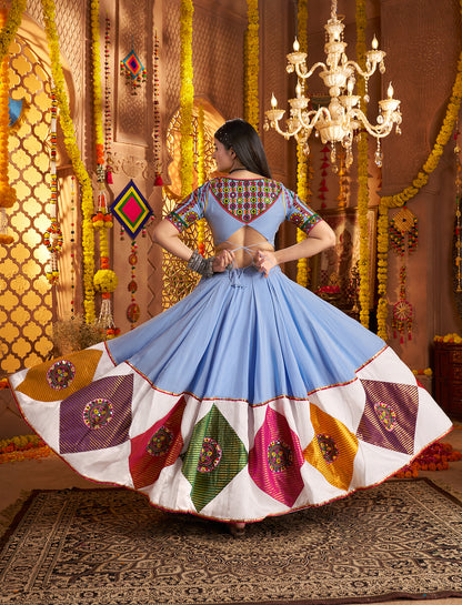 Light Blue Viscose Cotton Premium Navratri Lehenga Choli