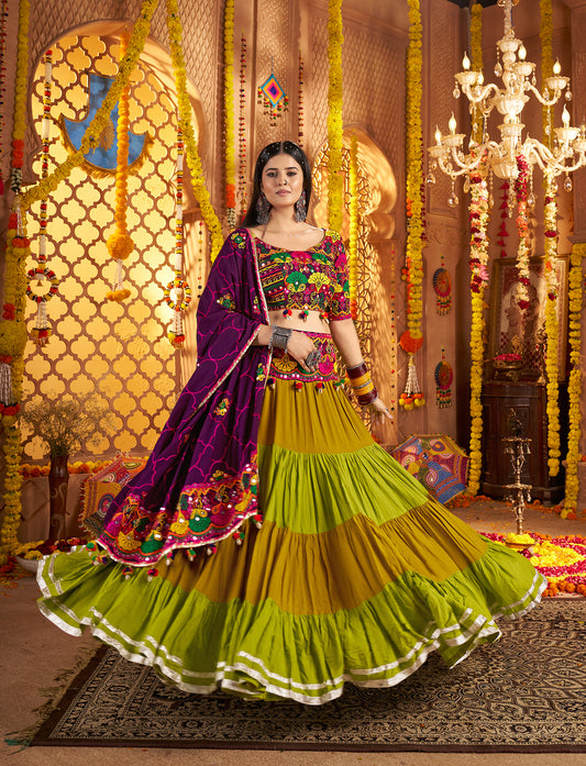 Multi Color Traditional Viscose Cotton Premium Navratri Lehenga Choli