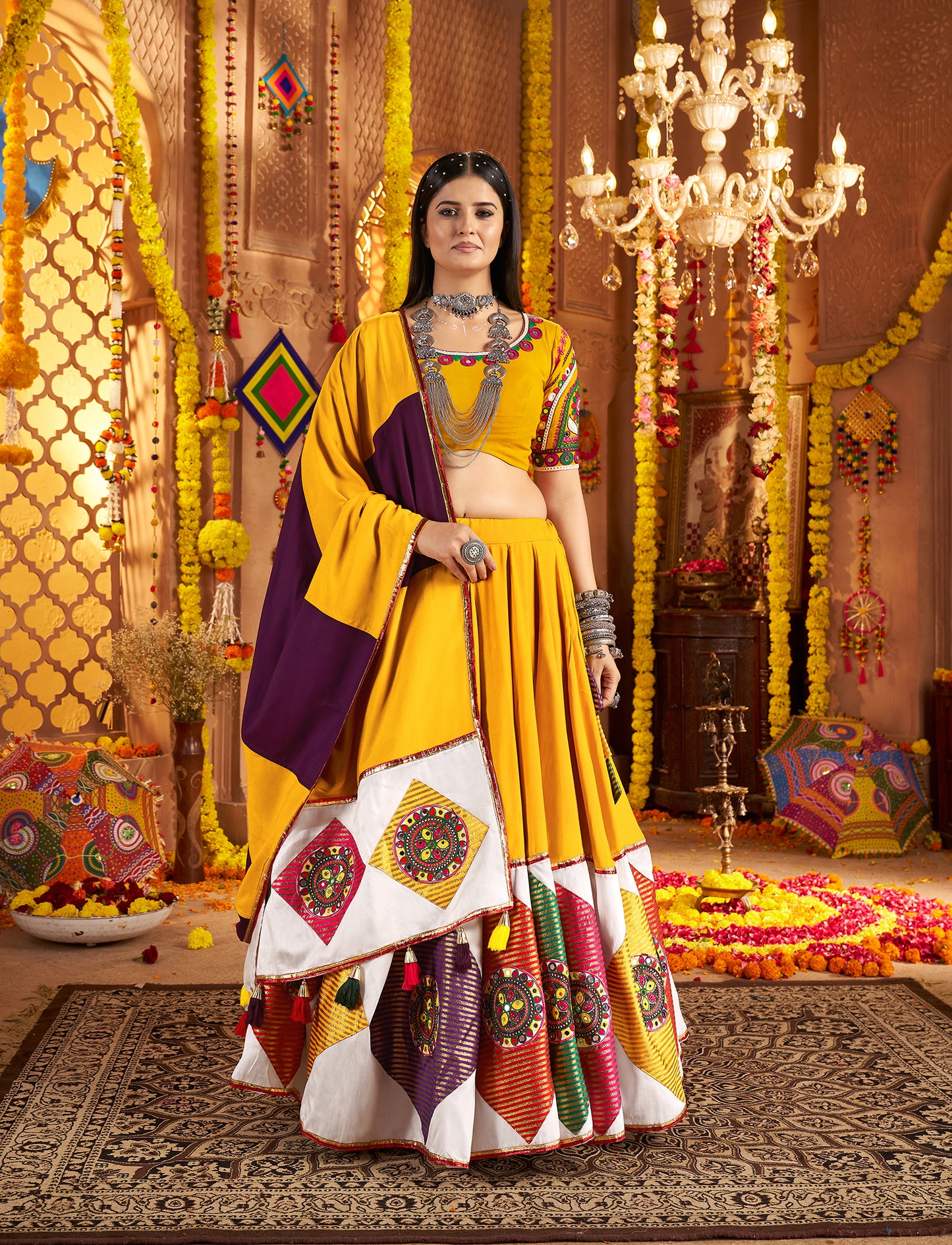 Musterd Yellow Viscose Cotton Premium Navratri Lehenga Choli
