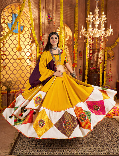 Musterd Yellow Viscose Cotton Premium Navratri Lehenga Choli