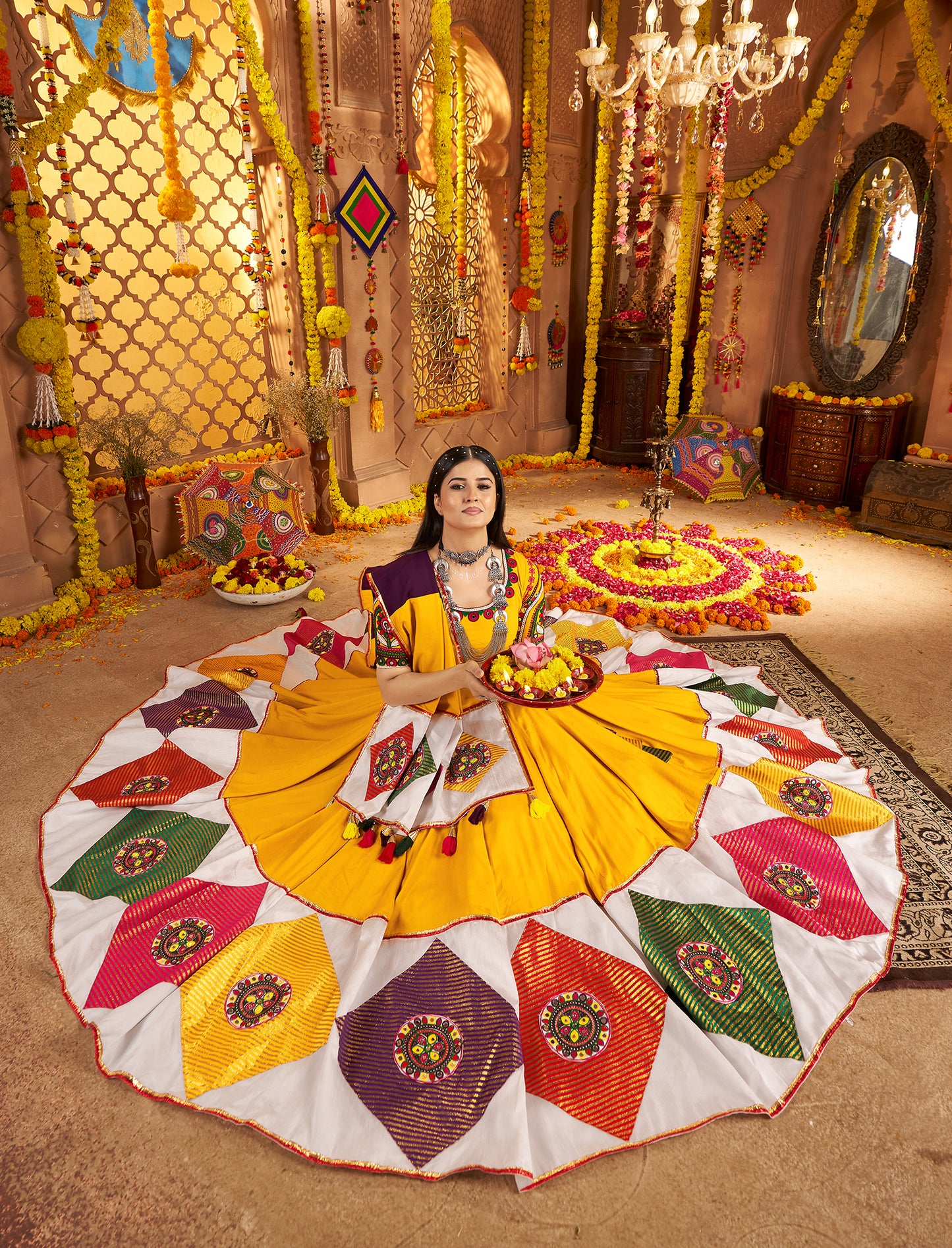Musterd Yellow Viscose Cotton Premium Navratri Lehenga Choli