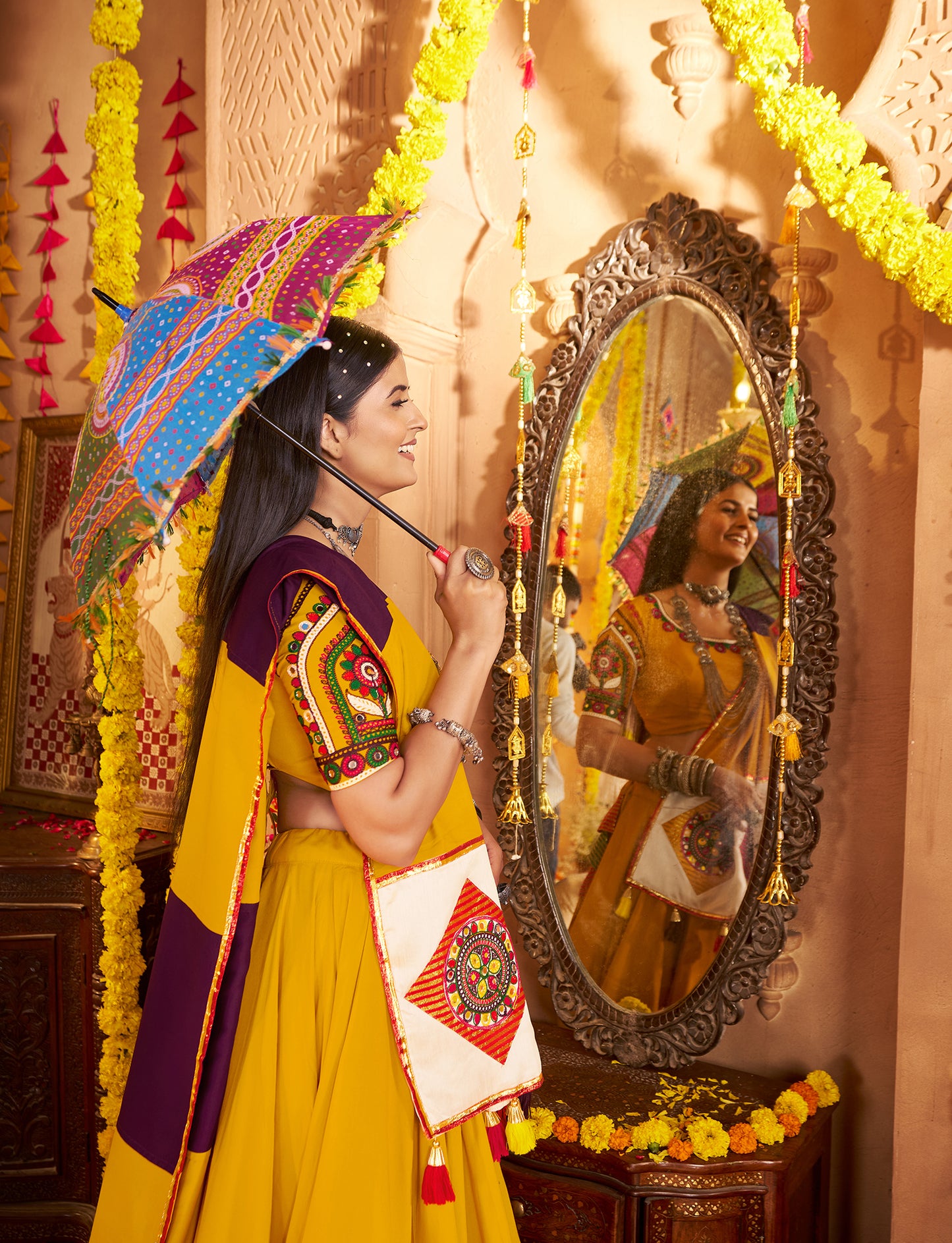 Musterd Yellow Viscose Cotton Premium Navratri Lehenga Choli