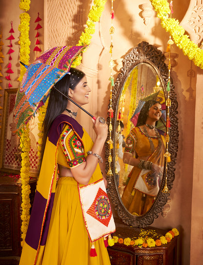 Musterd Yellow Viscose Cotton Premium Navratri Lehenga Choli