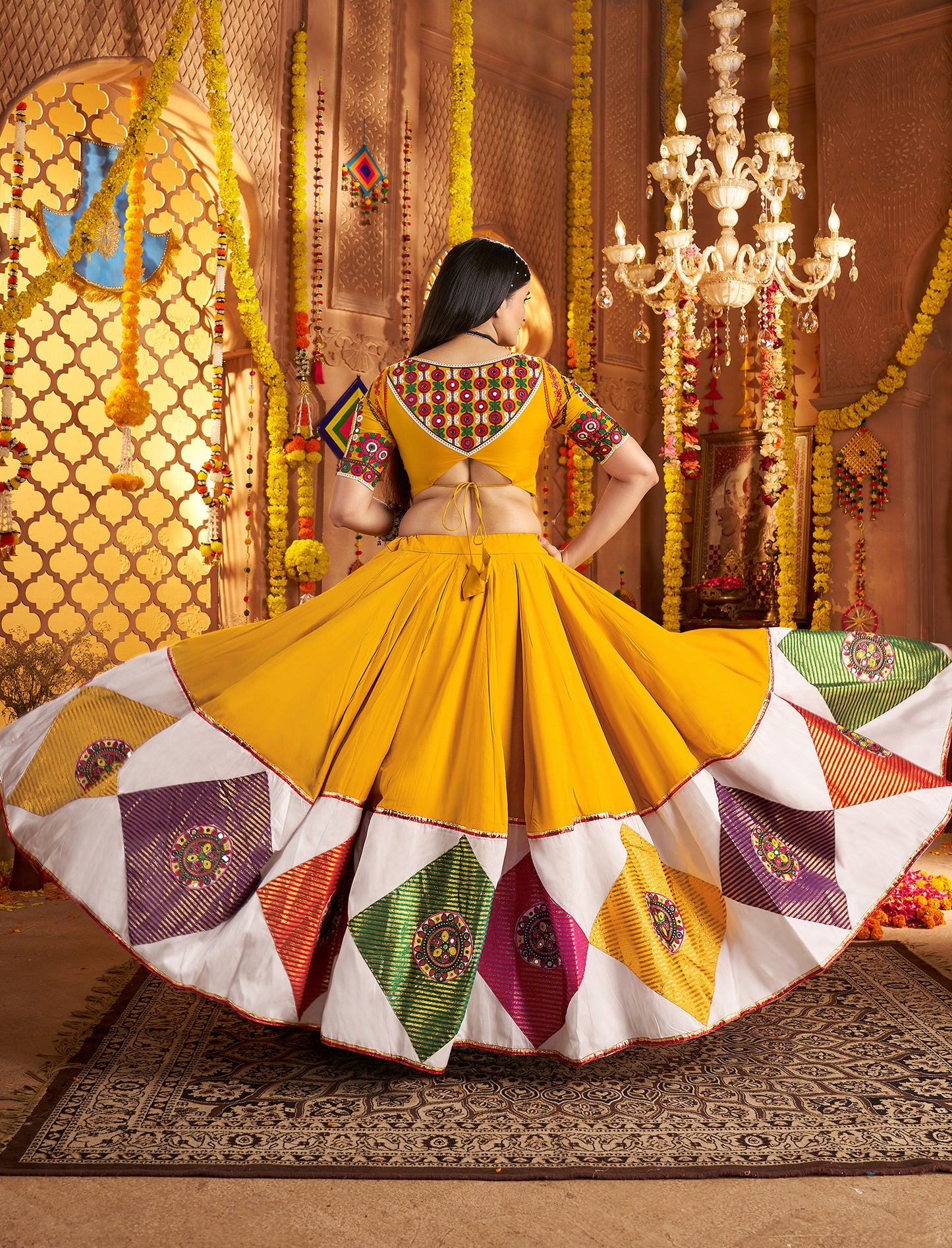 Musterd Yellow Viscose Cotton Premium Navratri Lehenga Choli
