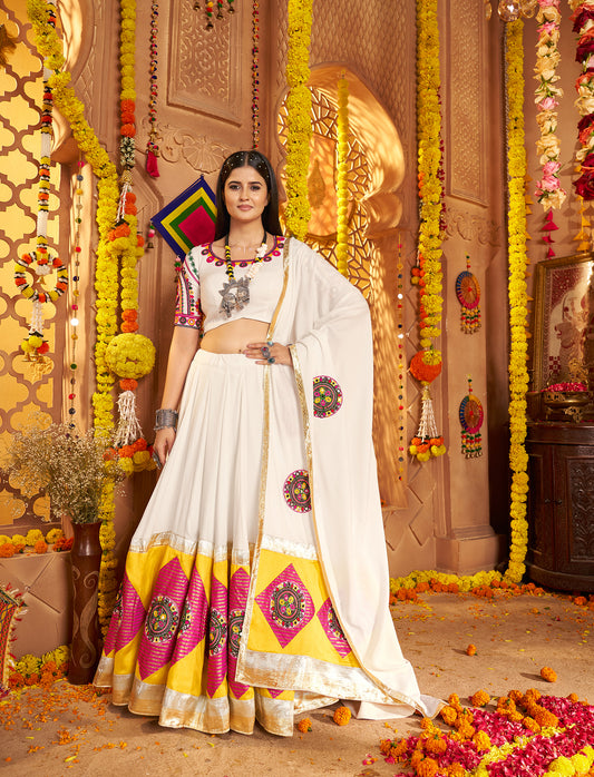 White Viscose Cotton Premium Navratri Lehenga Choli