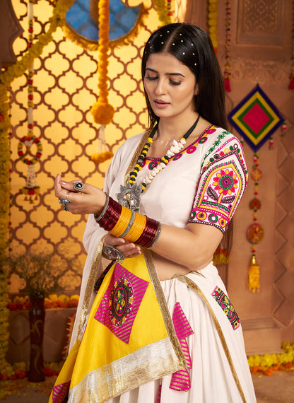 White Viscose Cotton Premium Navratri Lehenga Choli