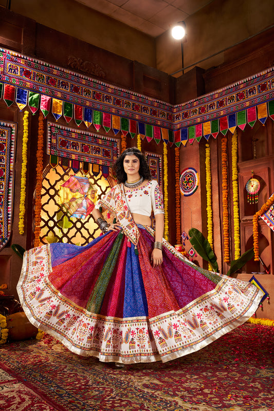 Multi Color Print with Mirror Work Navratri Lehenga Choli