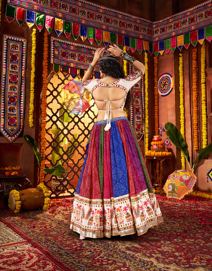 Multi Color Print with Mirror Work Navratri Lehenga Choli