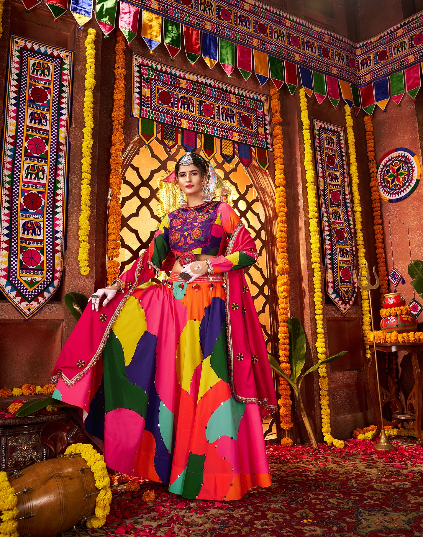 Traditional Embroidery With Mirror Work Navratri Lehenga Choli