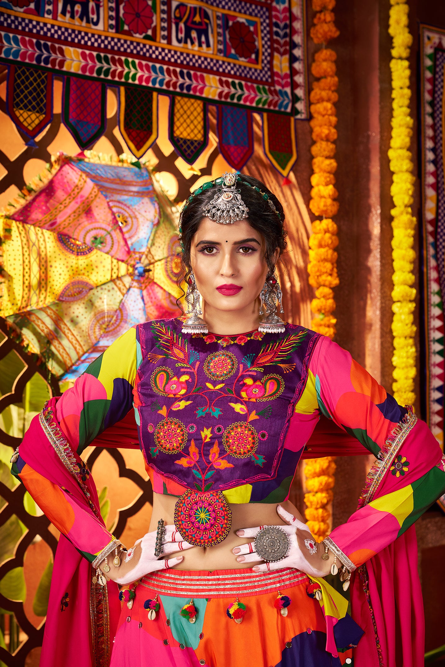 Traditional Embroidery With Mirror Work Navratri Lehenga Choli